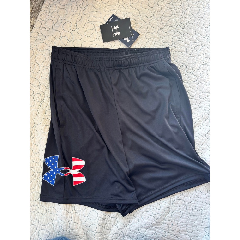 Under Armour Mens Freedom Tech‎ Shorts Black Patriotic USA Flag Logo Size Small